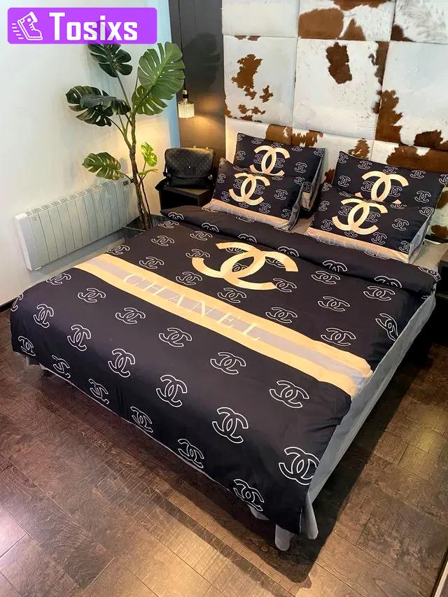 Chanel italian ver 2 luxury brand inspired 3d bedding sets duvet cover bedlinen bed set best luxury bed sets gift thankgivings and christmas Bedding Sets