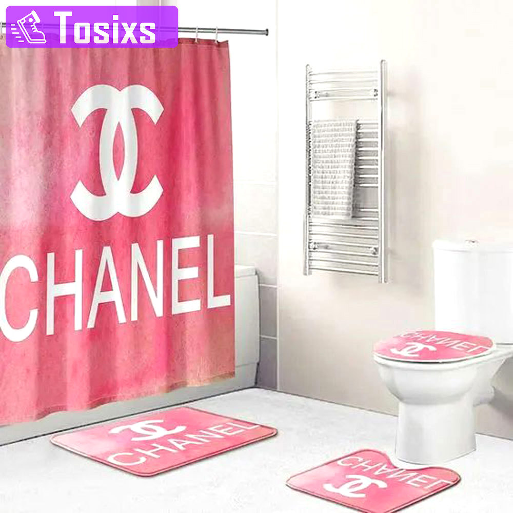 Chanel pink bathroom set hypebeast bath mat luxury fashion brand home decor Bathroom Set