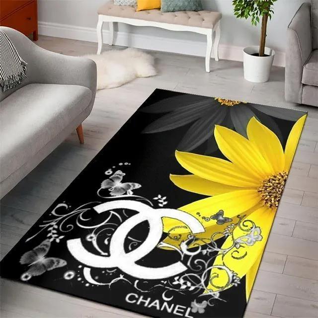 Chanel sun flower logo type 511. Upgrade Your Living Room with Luxury Home Decor: Area Carpets, Floor Decor, Door Mats, and Hot Gift Items with style a High-End Fashion Brand Rectangle Rug