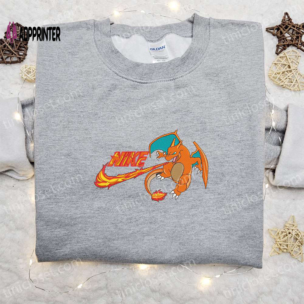Charizard x nike anime embroidered hoodie & pokemon shirt – best family gift ideas Embroidered Shirt