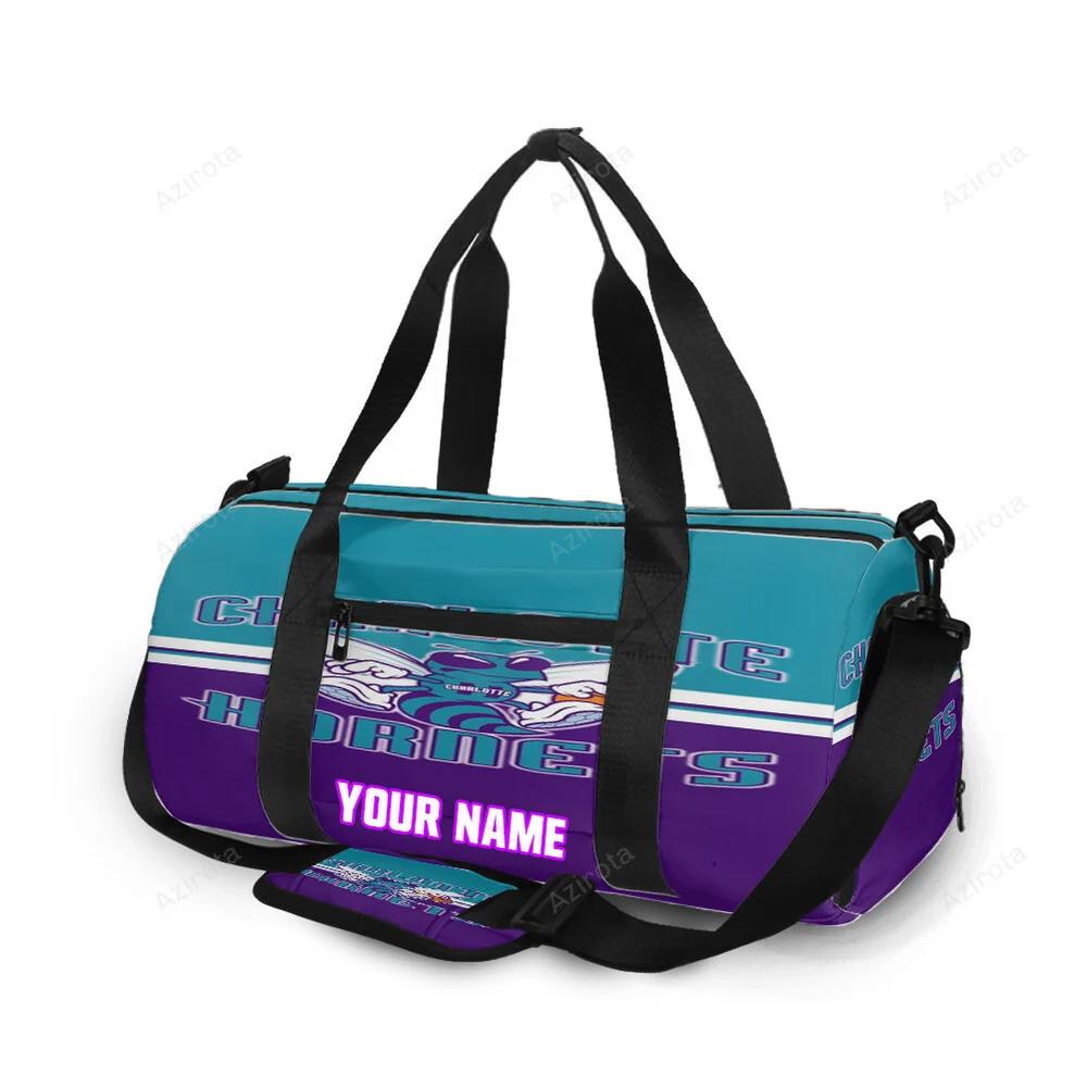 Charlotte hornets blue purple personalized name travel bag gym bag 439 Travel Bag