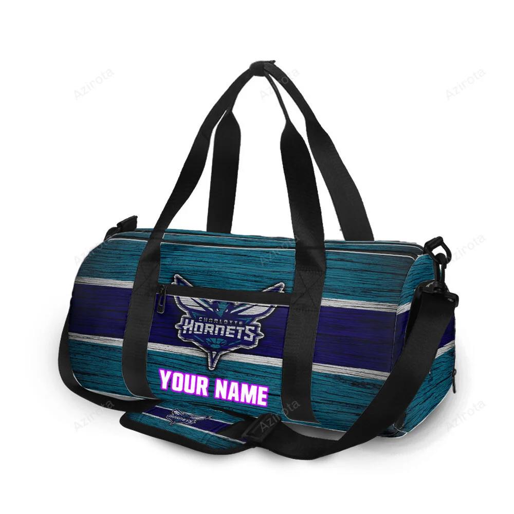 Charlotte hornets navy blue wood personalized name travel bag gym bag 867 Travel Bag