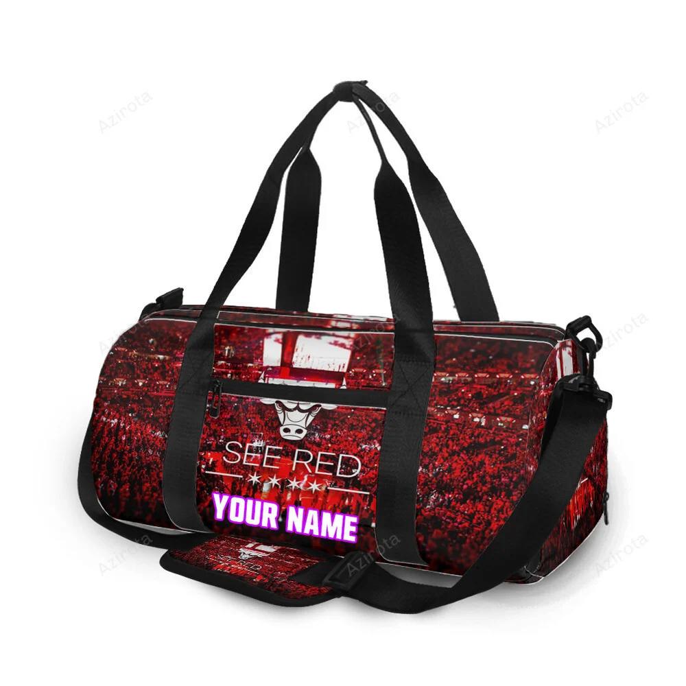 Chicago bulls emblem see red v30 personalized name travel bag gym bag 905 Travel Bag