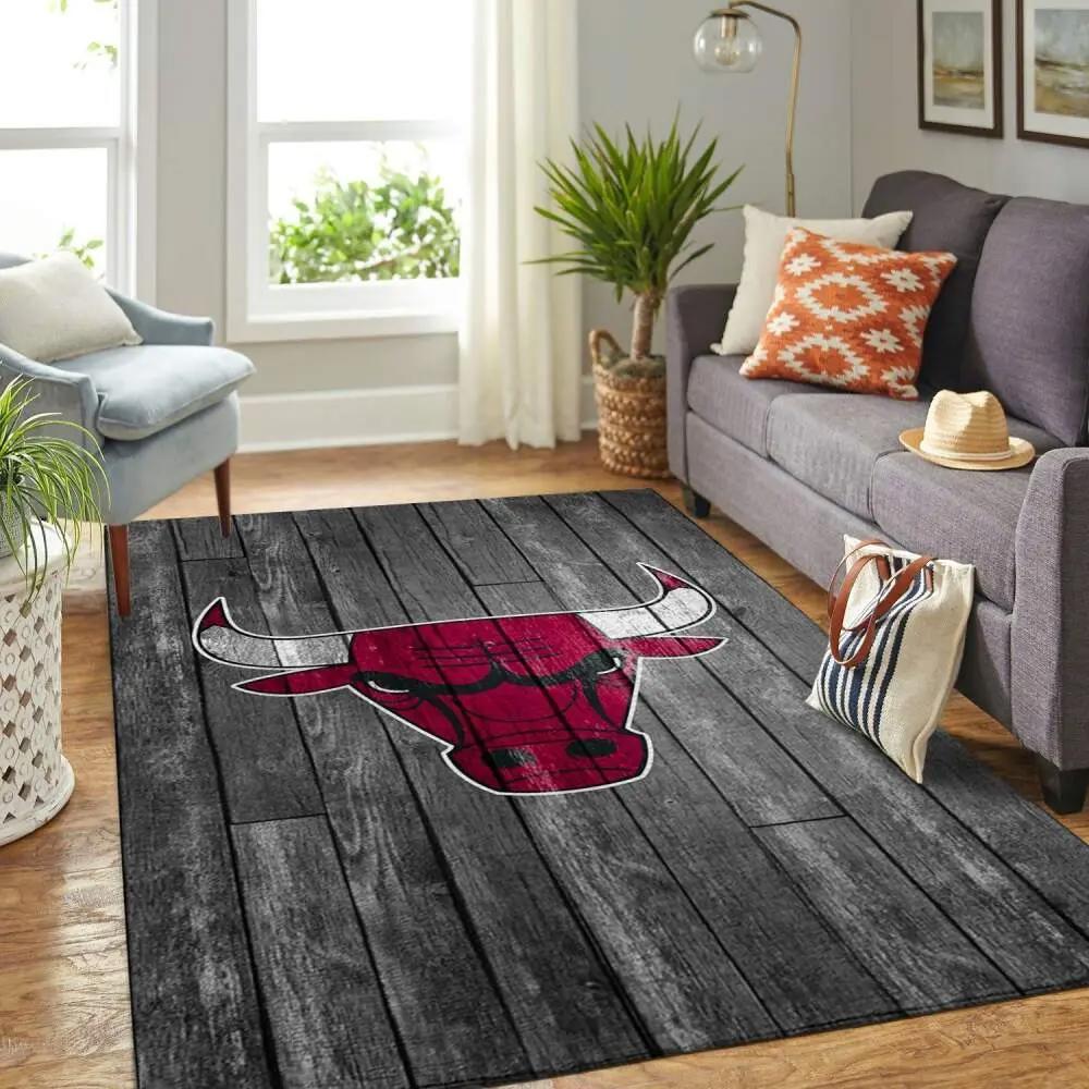 Chicago bulls nba grey wooden style living room carpet rug regtangle carpet Rectangle Rug