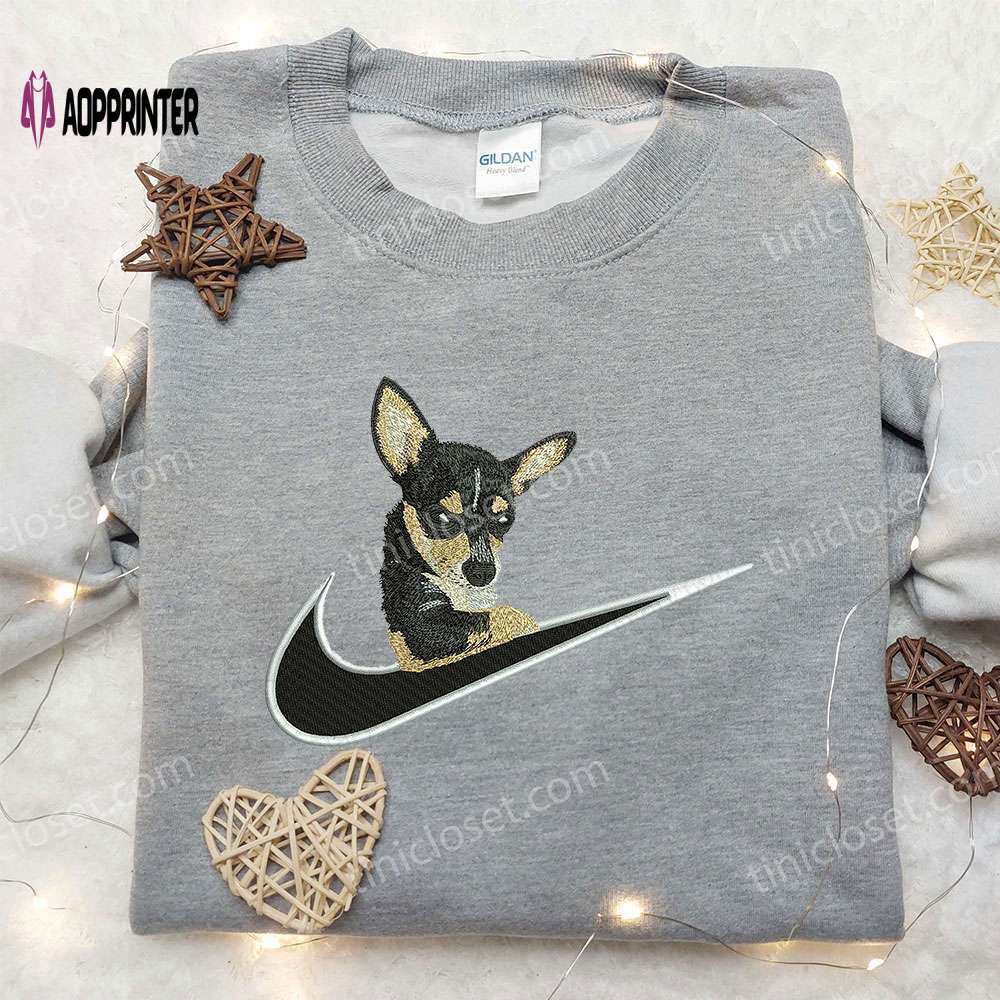 Chihuahua x nike swoosh embroidered shirt: animal & custom nike embroidery Embroidered Shirt
