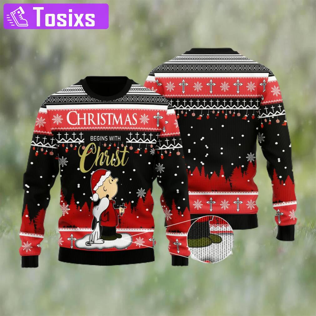 Christmas begins with christ woolen sweater Christmas Ugly Sweater