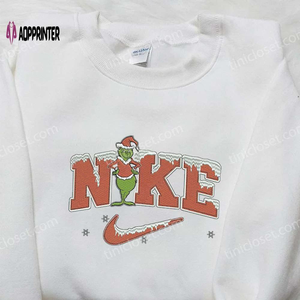 Christmas grinch x nike embroidered shirt – best family christmas gift Embroidered Shirt