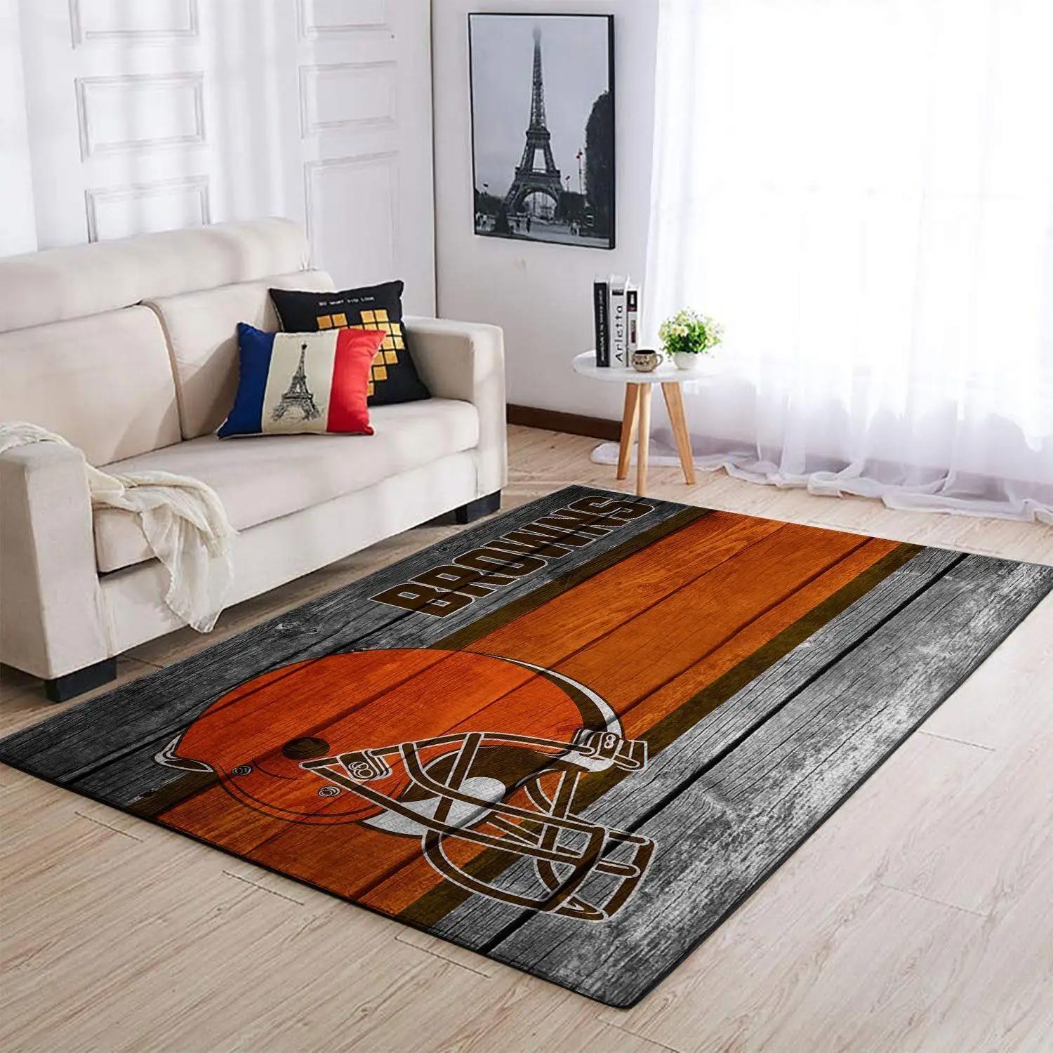 Cleveland browns nfl area rugs wooden style living room carpet sports home decor Rectangle Rug