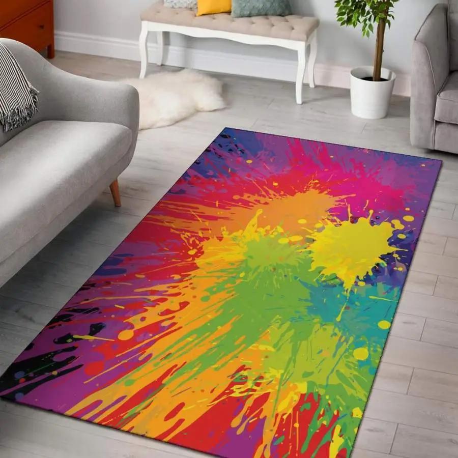 Colorful paint splatter abstract area rug living room rug home decor carpet Rectangle Rug