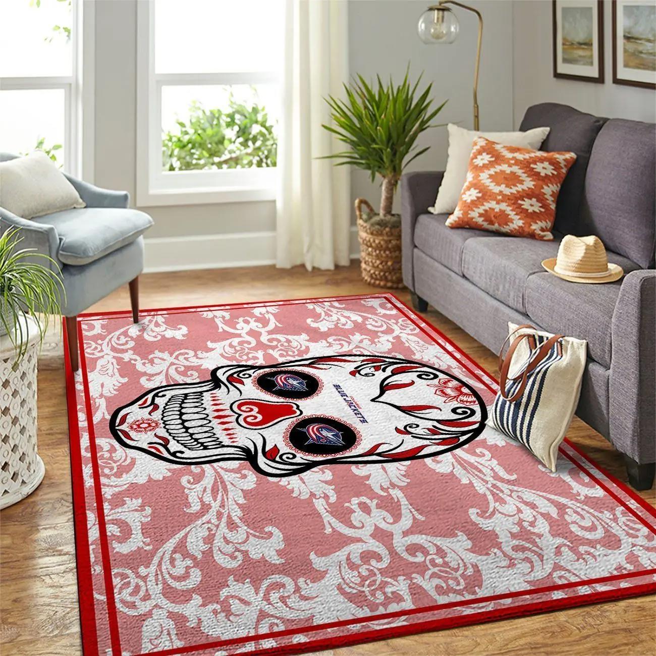 Columbus blue jackets nhl rugs skull flower style living room regtangle carpet Rectangle Rug