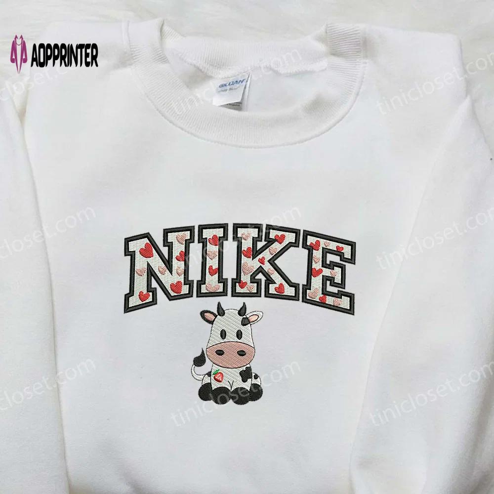 Cow love hearts x nike embroidered shirt: valentine s custom design Embroidered Shirt