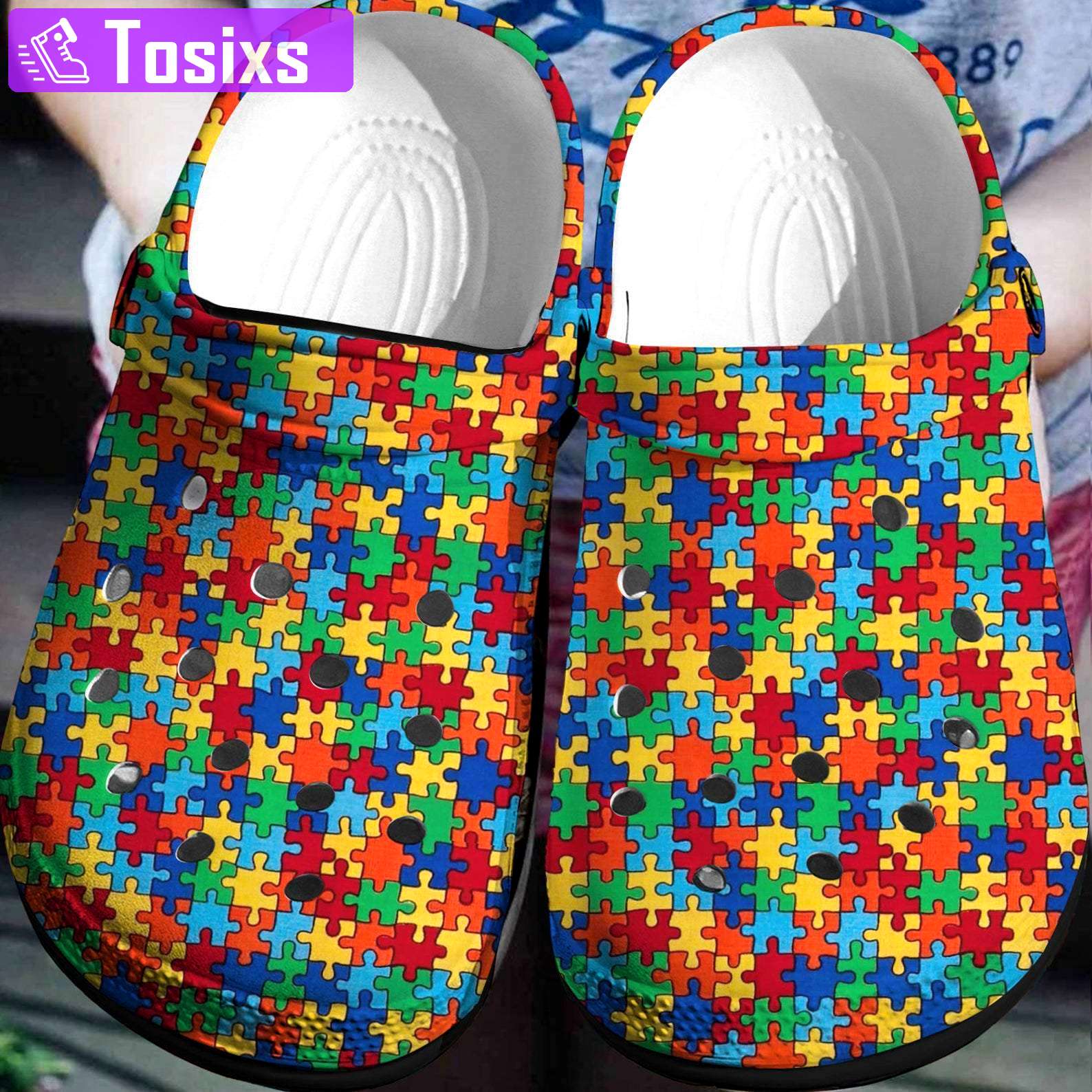 Crocs outfit - autism awareness day pattern puzzle pieces crocs crocband clog shoes - 129 Crocs Outfit