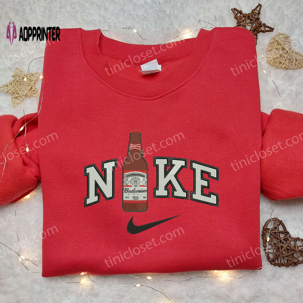 Custom nike x budweiser beer embroidered shirt: unique alcohol drink shirt Embroidered Shirt