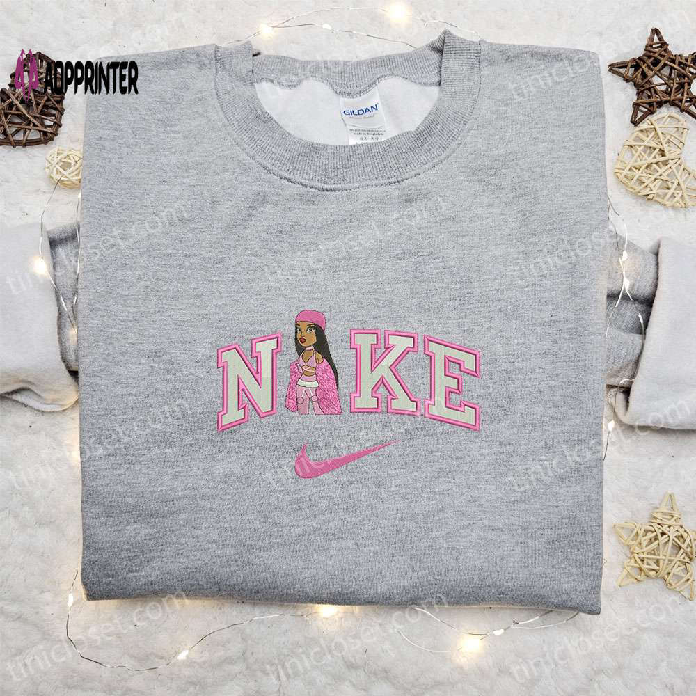Custom pink bratz doll x nike swoosh sweatshirt – best family gifts Embroidered Shirt