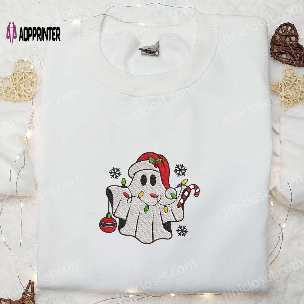 Cute ghost christmas embroidered shirt – best family christmas gift Embroidered Shirt