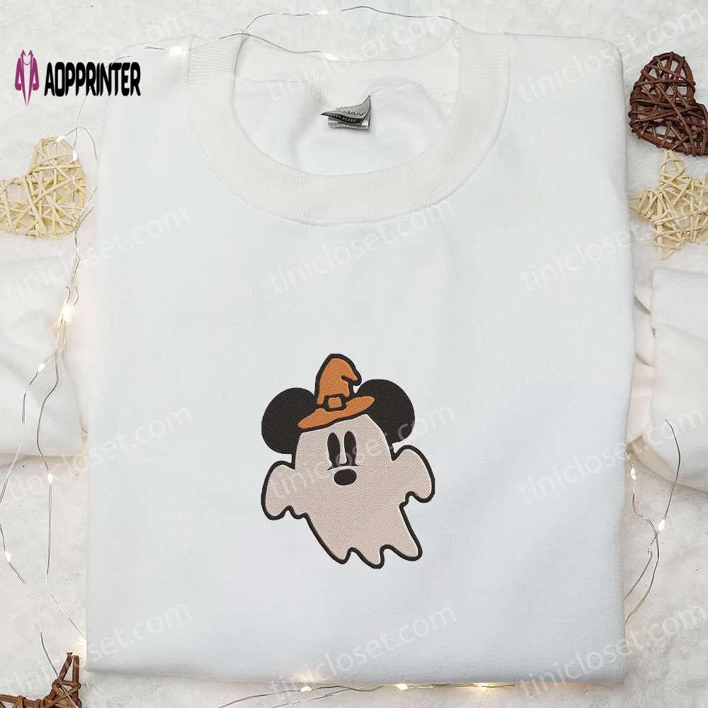 Cute mickey ghost witch hat embroidered shirt – best halloween gift for family Embroidered Shirt