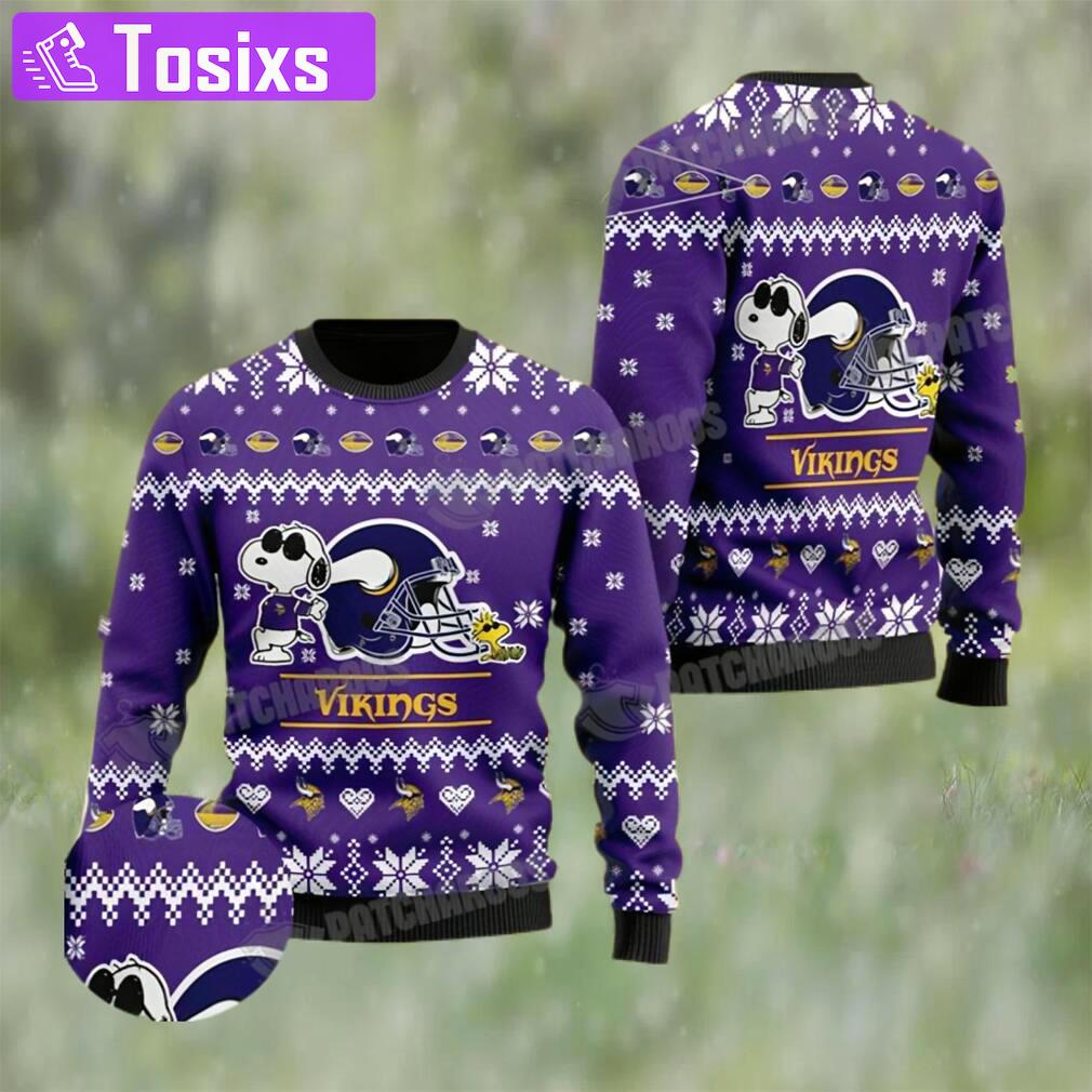 Cute the snoopy football helmet 3d minnesota vikings ugly christmas sweater Christmas Ugly Sweater