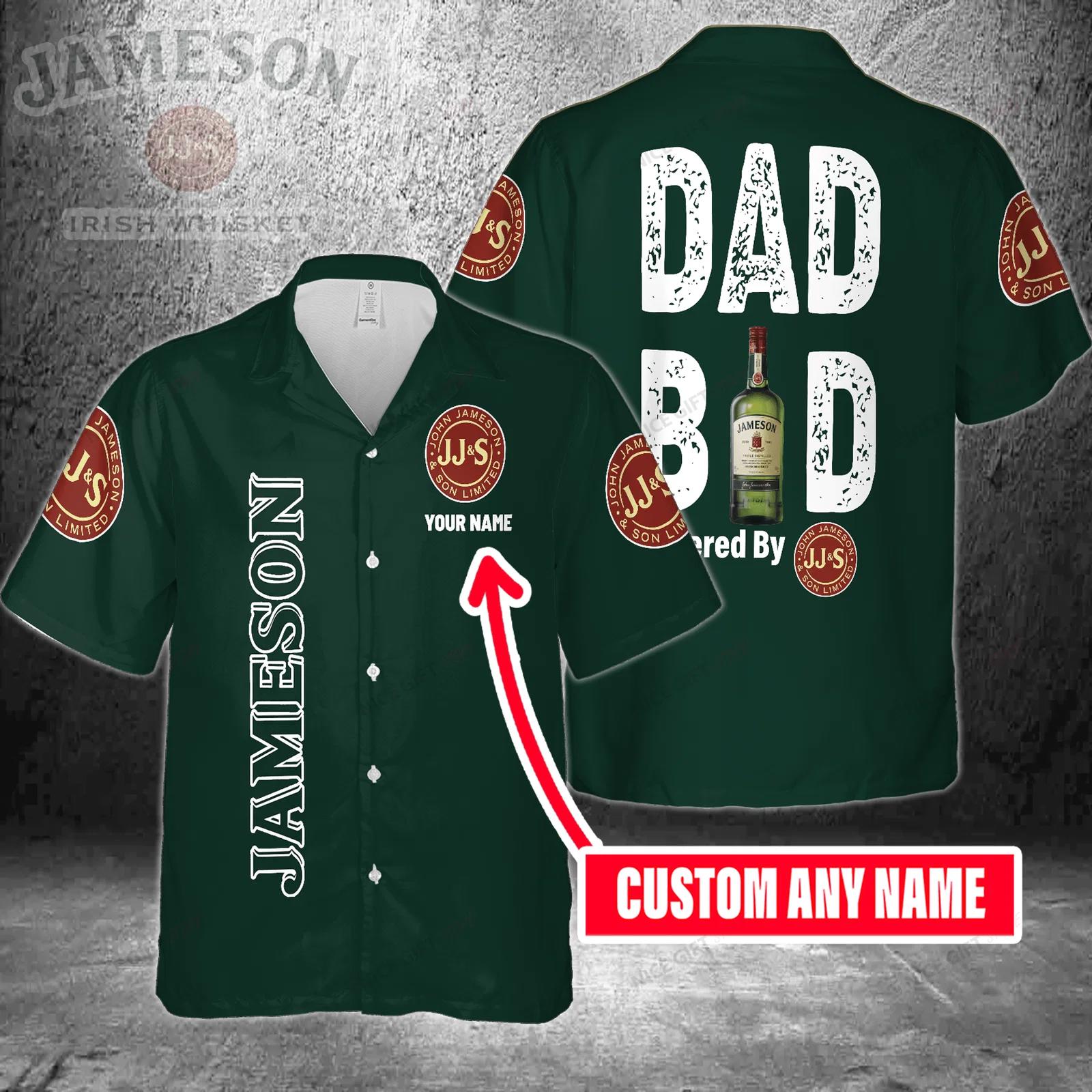 Dad bod powered by jameson irish whiskey custom name hawaiian shirt, for men and women Hawaii Shirt