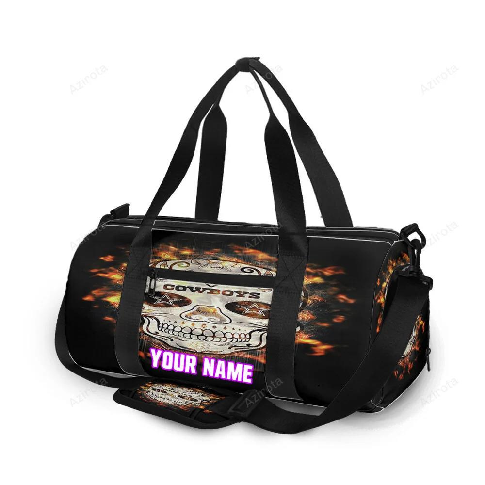 Dallas cowboys skull flowers fire personalized name travel bag gym bag 81 Travel Bag