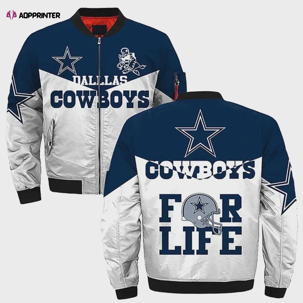 Dallas cowboys team logo pattern bomber jacket – navy blue and white Bomber Jacket