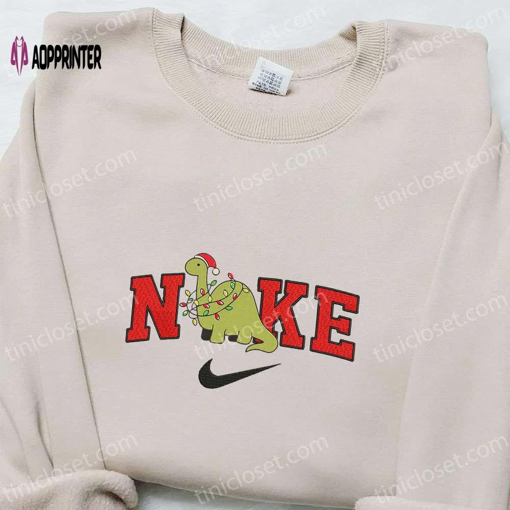 Dinosaur x nike embroidered christmas sweatshirt: cartoon shirt best gift ideas Embroidered Shirt
