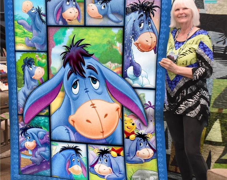 Eeyore fleece blanket, pooh and friends blanket, eeyore throw blanket for couch sofa, eeyore lover gifts, birthday gift Quilt Blanket