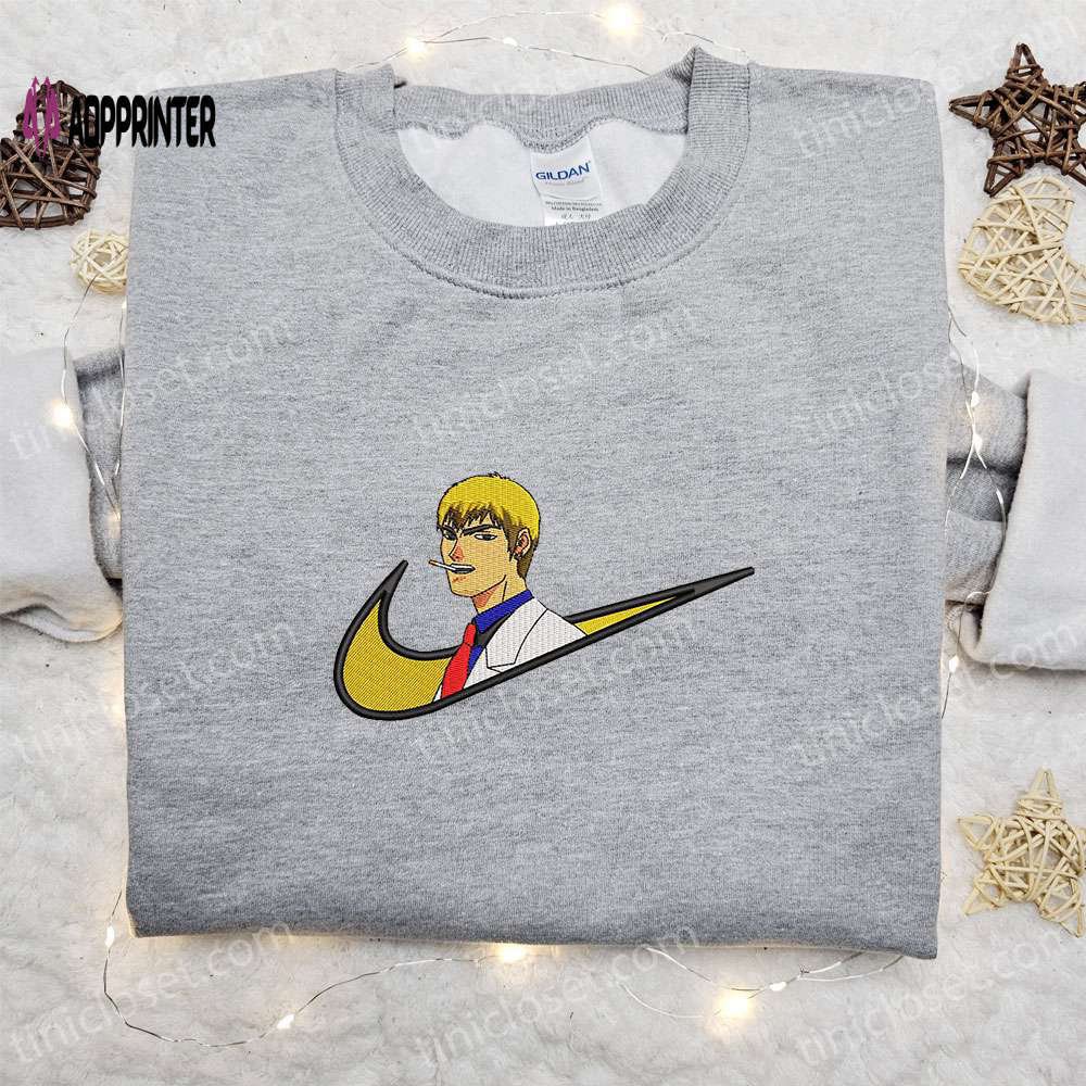Eikichi onizuka x nike swoosh anime embroidered shirt – great teacher onizuka custom tee Embroidered Shirt