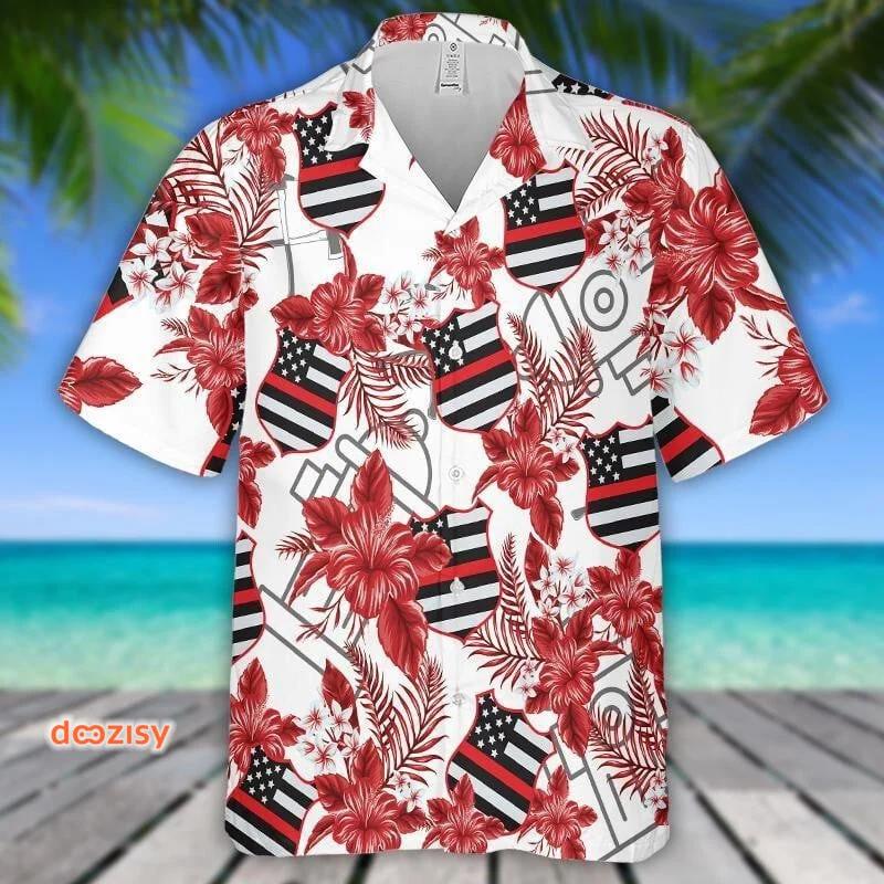 Firefighter hibiscus flower hawaiian shirt 3d hawaiian shirt Hawaii Shirt Shorts & Flip Flops