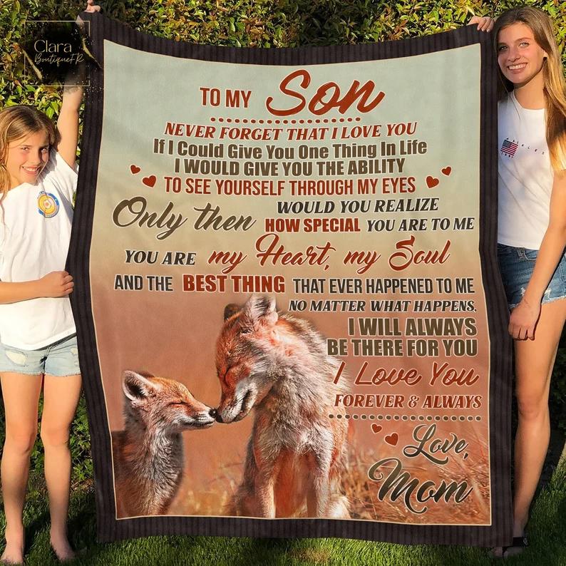 Fox to my son never forget that i love you i will always be there fleece blanket, mink sherpa blanket, son gift, fox blanket for son Quilt Blanket