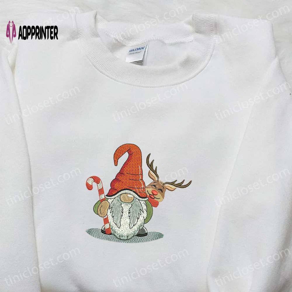Gnome with deer merry christmas shirt & hoodie: best gift ideas Embroidered Shirt