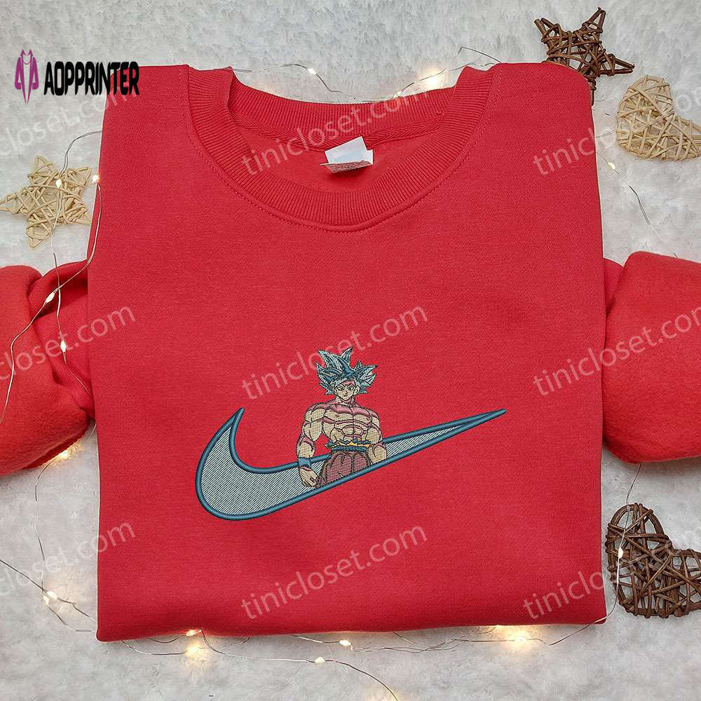 Goku ultra instinct x nike swoosh embroidered sweatshirt – dragon ball nike inspired shirt Embroidered Shirt
