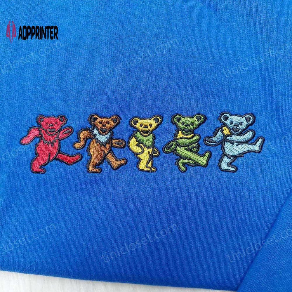 Grateful dead bear embroidered shirt: trending and stylish apparel for deadheads! Embroidered Shirt