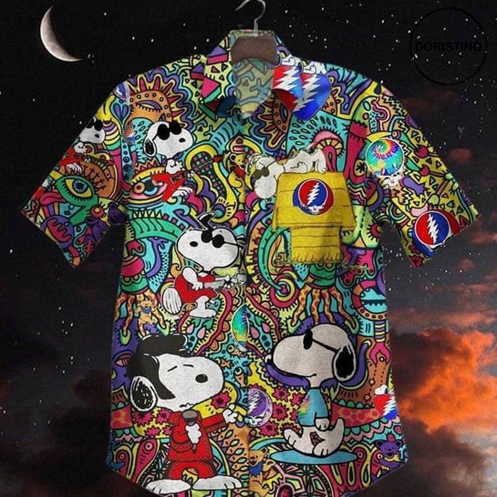 Grateful dead snoopy peanuts print hawaiian shirt Hawaii Shirt Shorts & Flip Flops