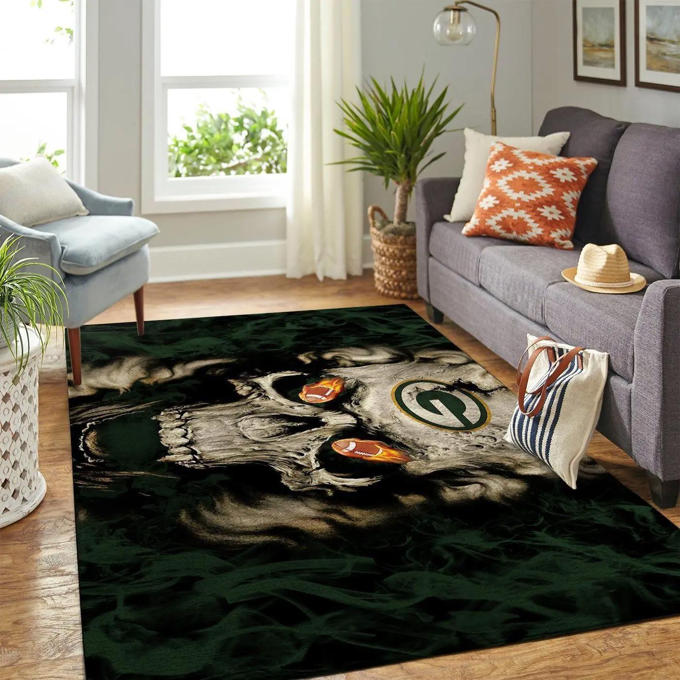 Green bay packers nfl skull style living room sports rug regtangle carpet Rectangle Rug