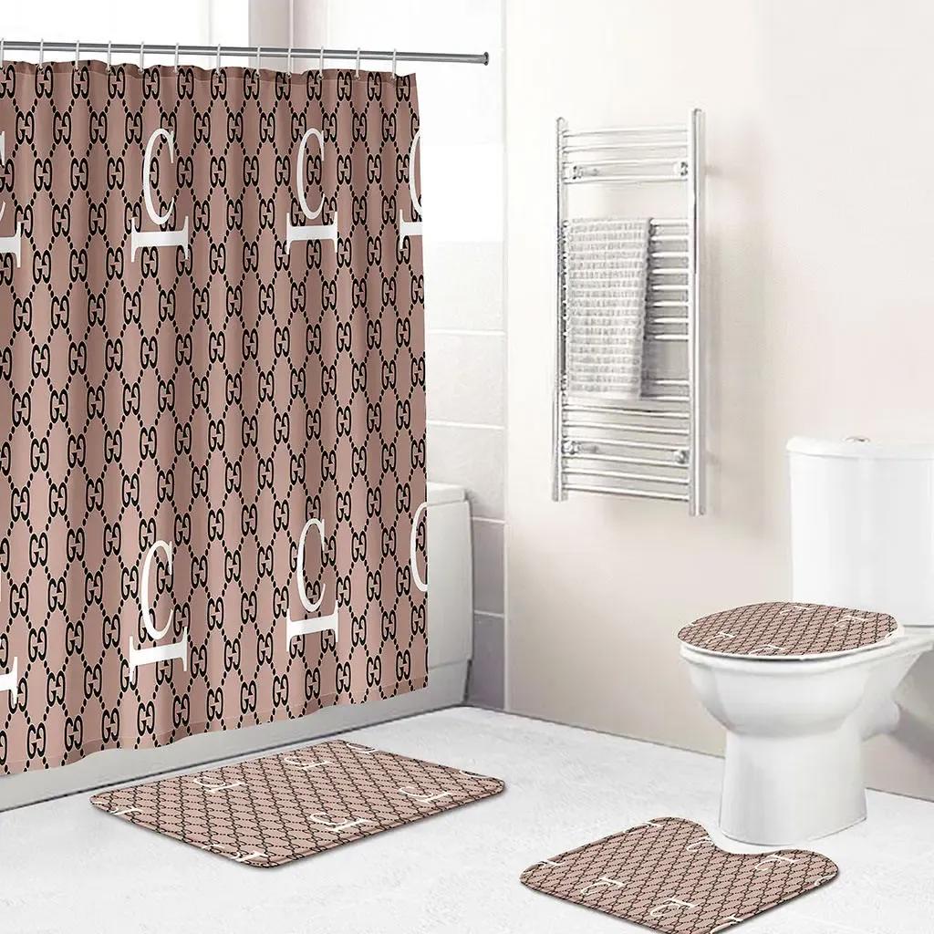 Gucci bathroom set beige white logo full shower curtain 146 Bathroom Set