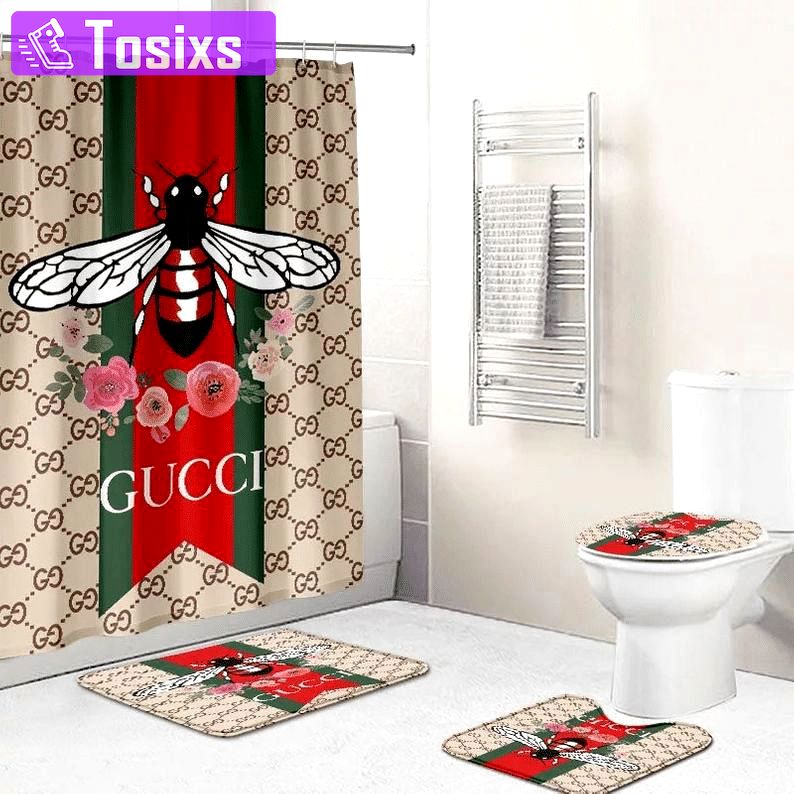 Gucci bee flower bathroom sets luxury fashion brand bath mat home decor hypebeast Bathroom Set