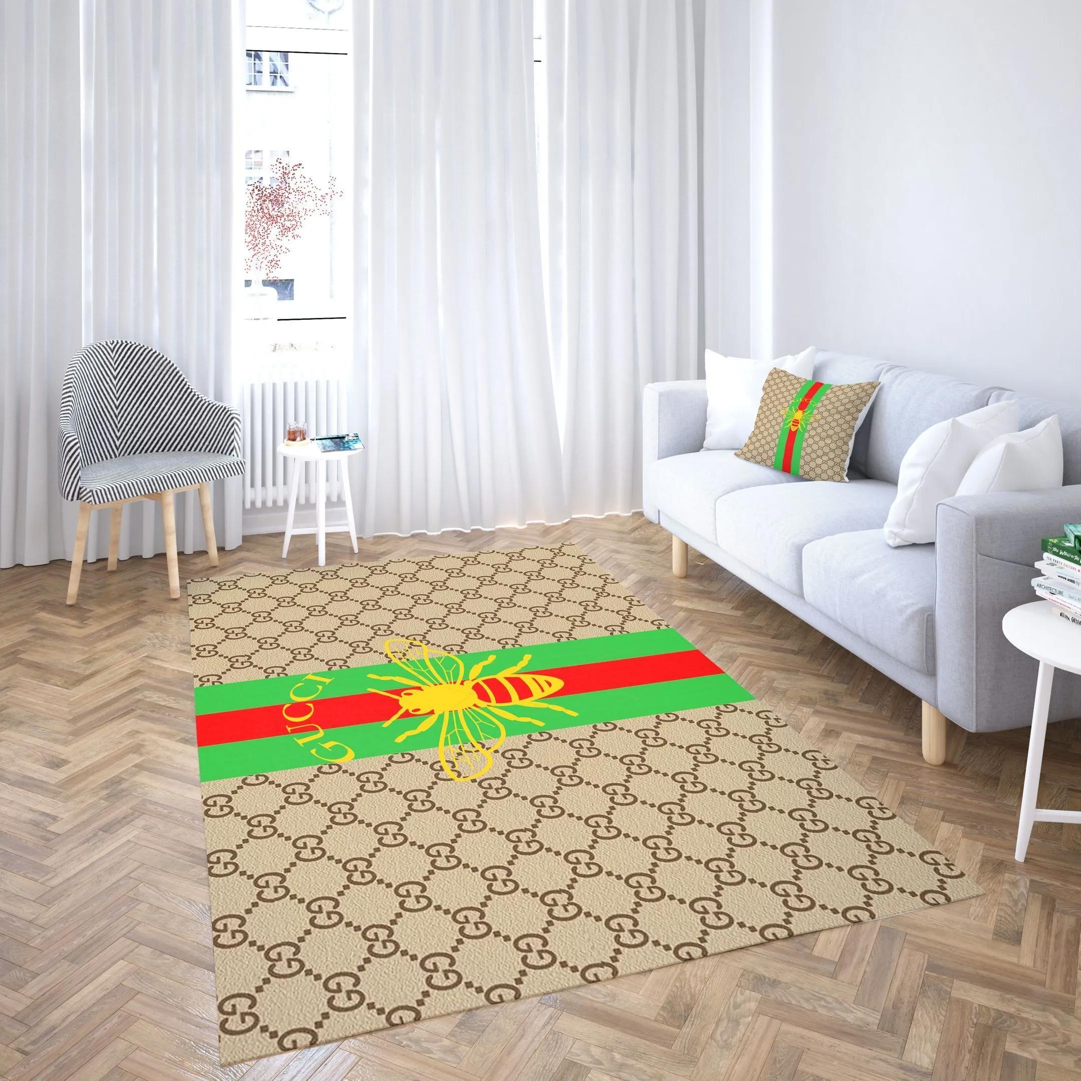 Gucci bee logo type 1053. Upgrade Your Living Room with Luxury Home Decor: Area Carpets, Floor Decor, Door Mats, and Hot Gift Items with style a High-End Fashion Brand Rectangle Rug