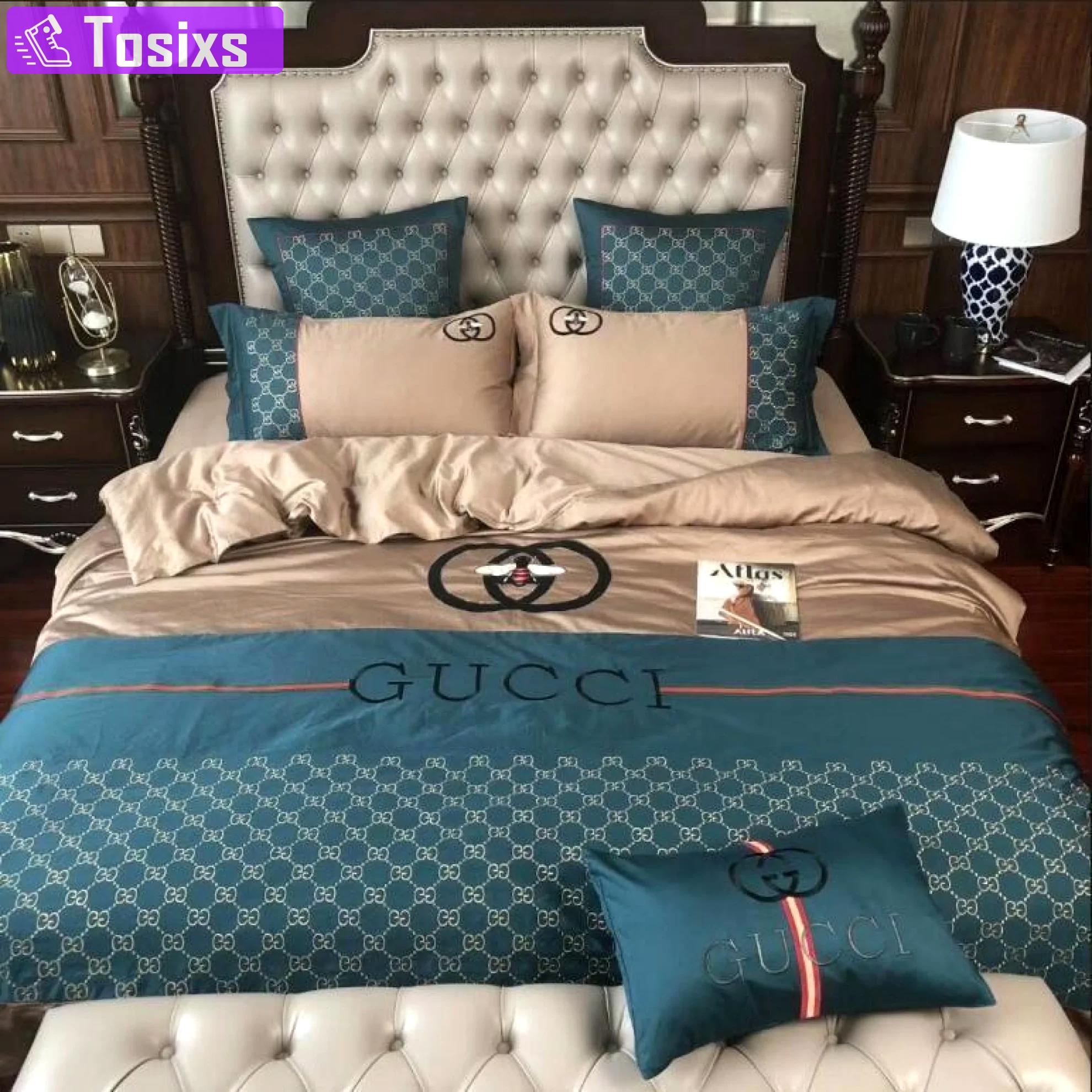 Gucci beige blue luxury brand bedding set home decor Bedding Sets