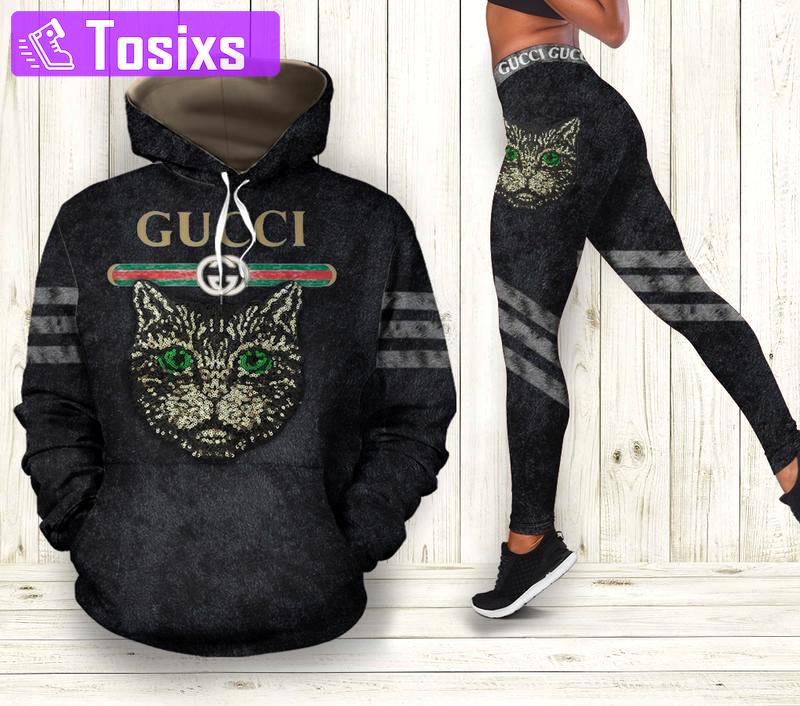 Gucci black cat hoodie leggings luxury brand clothing clothes outfit for women 154 hcst 47 Hoodie Leggings Set