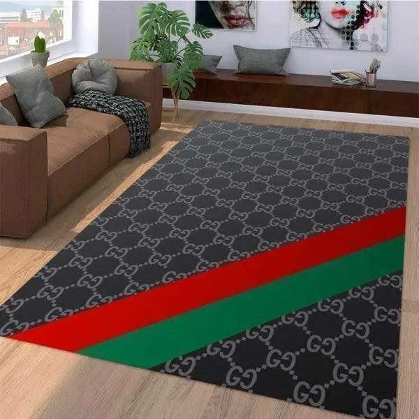 Gucci black logo type 268. Upgrade Your Living Room with Luxury Home Decor: Area Carpets, Floor Decor, Door Mats, and Hot Gift Items with style a High-End Fashion Brand Rectangle Rug
