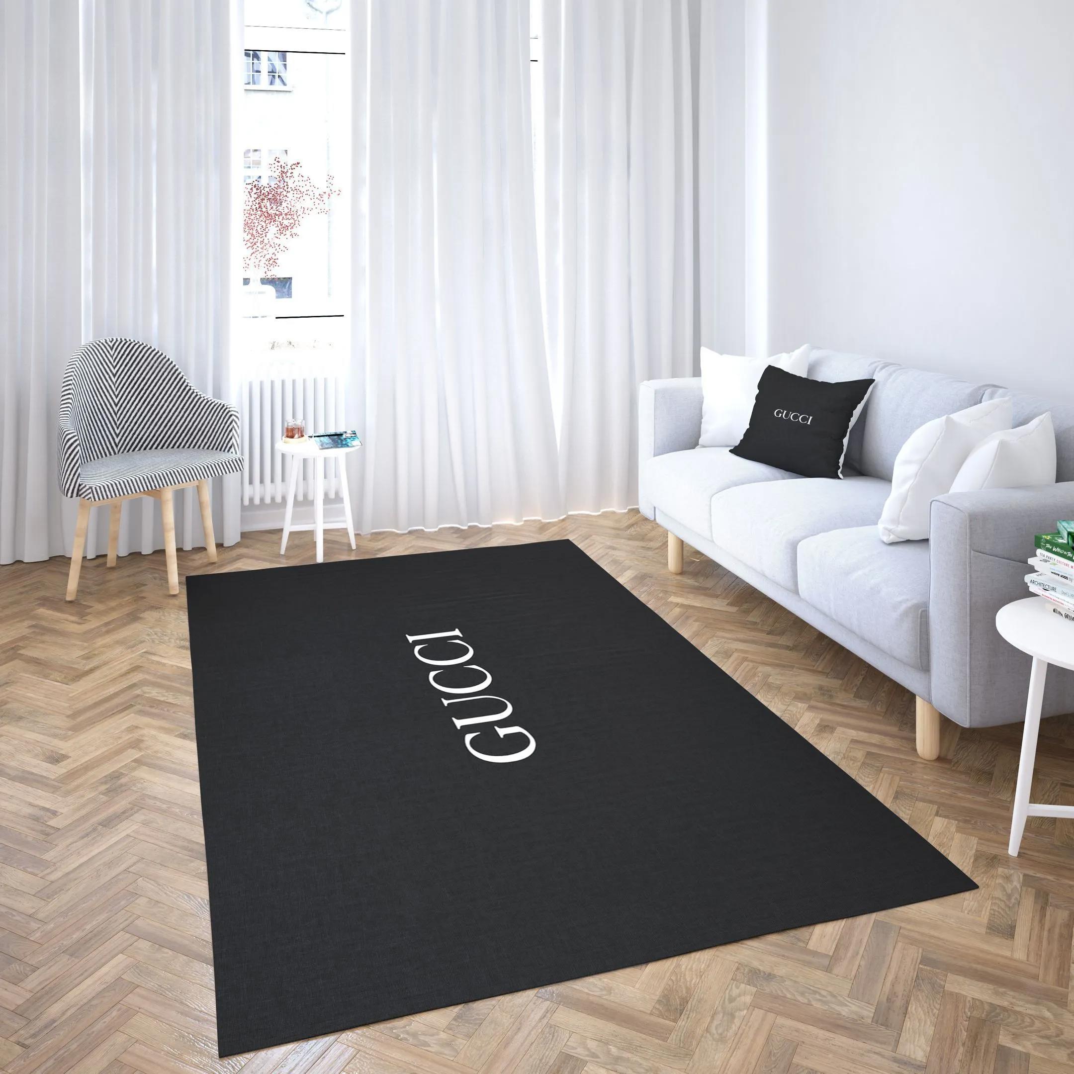 Gucci black logo type 269. Upgrade Your Living Room with Luxury Home Decor: Area Carpets, Floor Decor, Door Mats, and Hot Gift Items with style a High-End Fashion Brand Rectangle Rug
