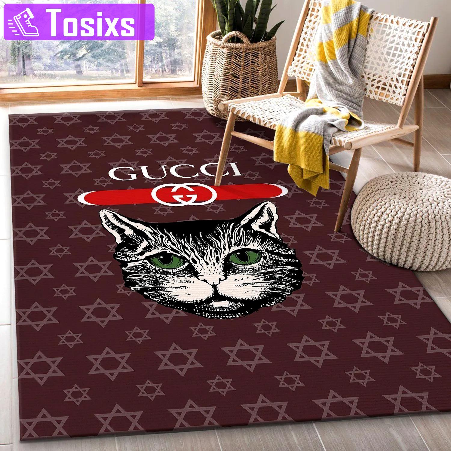 Gucci cat logo type 277. Upgrade Your Living Room with Luxury Home Decor: Area Carpets, Floor Decor, Door Mats, and Hot Gift Items with style a High-End Fashion Brand Rectangle Rug