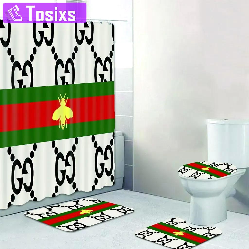 Gucci gc italy black and white bathroom set bath mat hypebeast luxury fashion brand home decor Bathroom Set