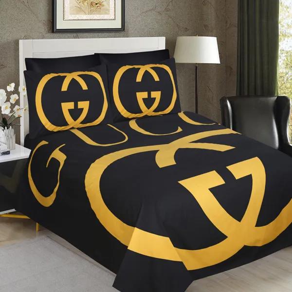 Gucci golden logo luxury brand bedding set home decor Bedding Sets