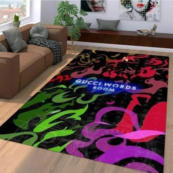 Gucci inspired logo type 301. Upgrade Your Living Room with Luxury Home Decor: Area Carpets, Floor Decor, Door Mats, and Hot Gift Items with style a High-End Fashion Brand Rectangle Rug