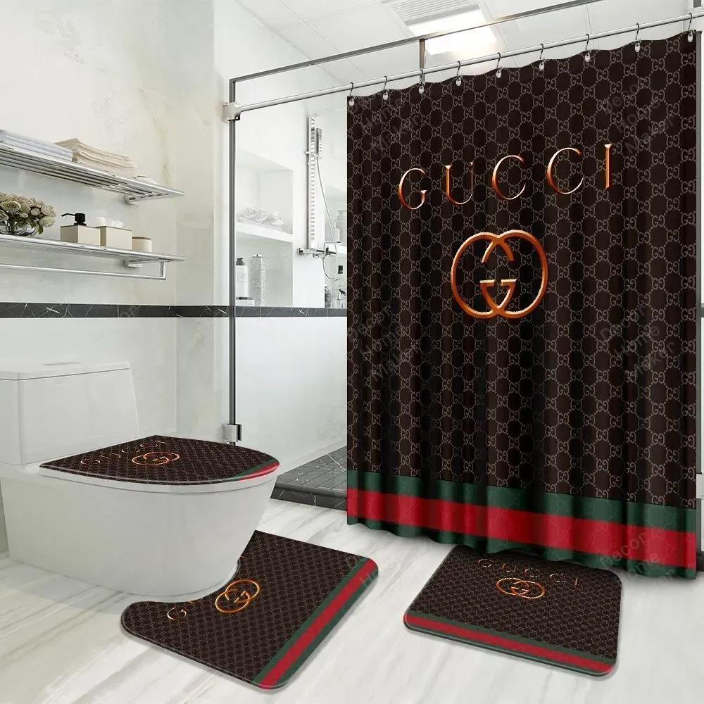 Gucci logo type 1166 Bathroom Accessory Sets Waterproof Shower Curtain Home Decor Toilet Cover Luxury Fashion Brand Bath Mat Set Pedestal Rug Bathroom Sets Hypebeast Bathroom