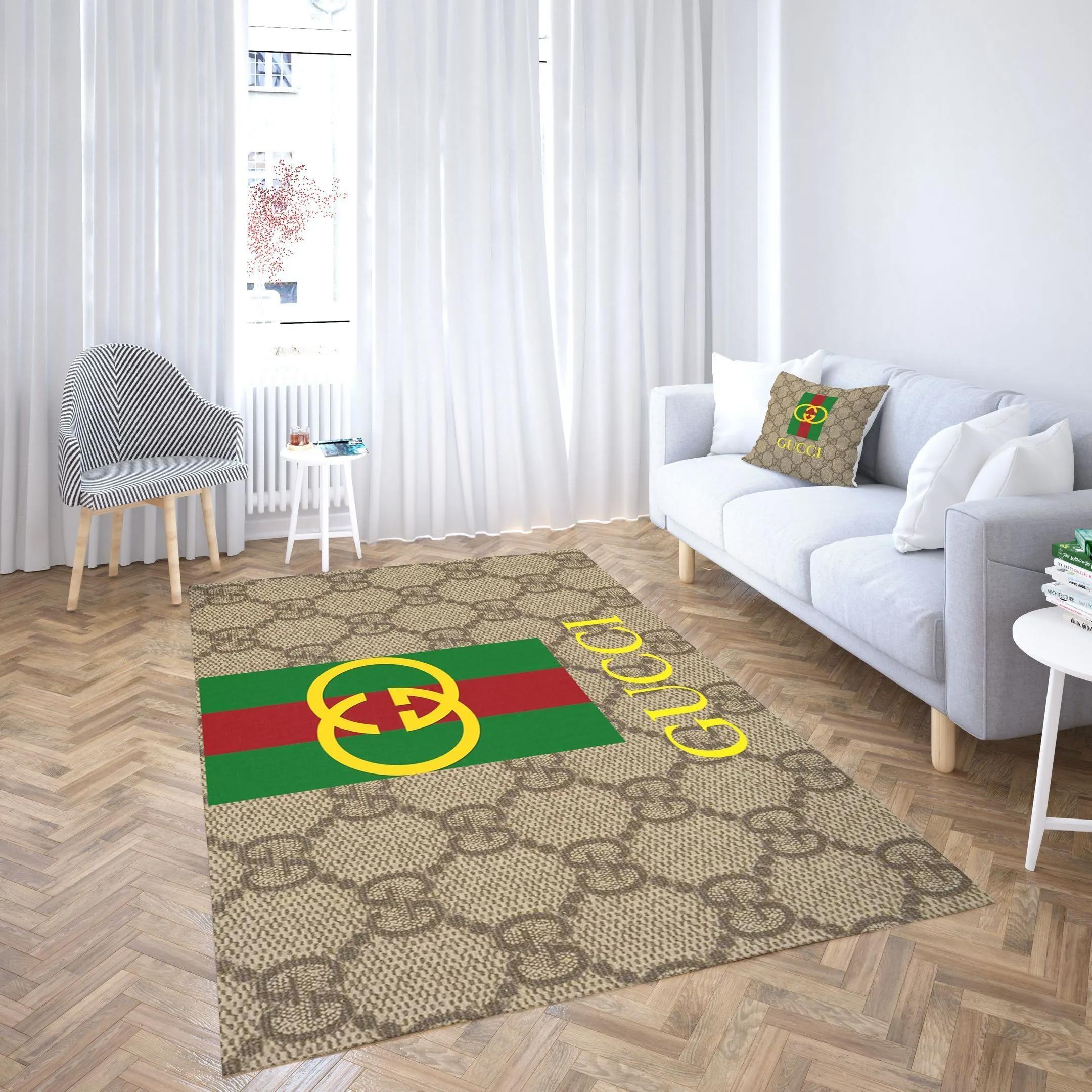 Gucci logo type 273. Upgrade Your Living Room with Luxury Home Decor: Area Carpets, Floor Decor, Door Mats, and Hot Gift Items with style a High-End Fashion Brand Rectangle Rug
