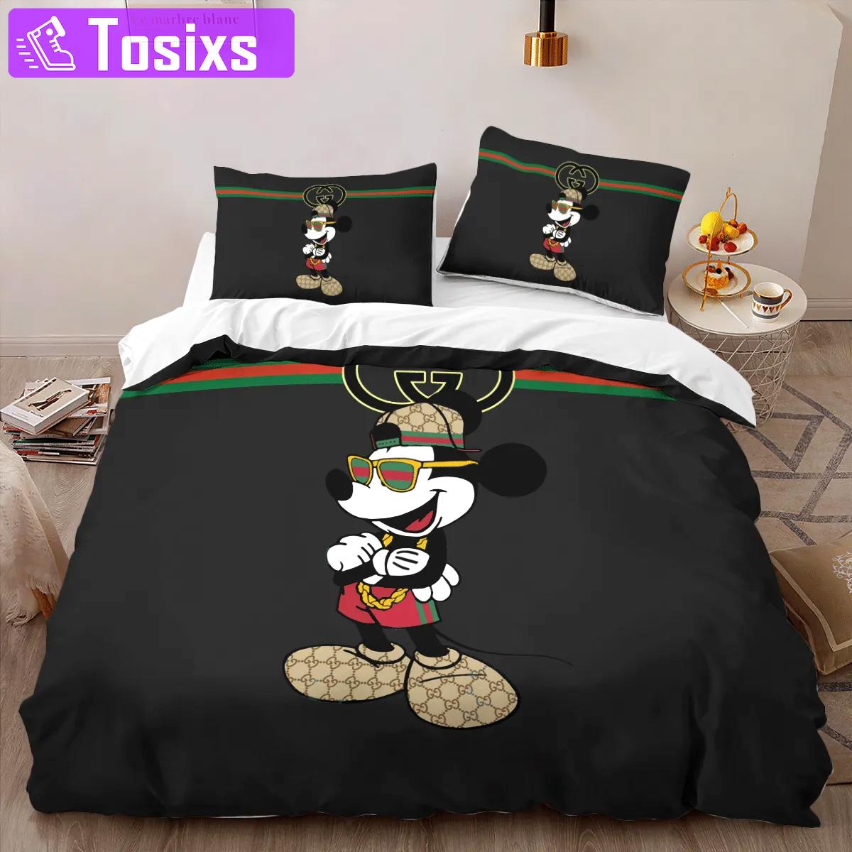 Gucci mickey black limited luxury brand high-end bedding sets, bedroom decor , thanksgiving decorations for home best luxury bed sets gift thankgivings and christmas Bedding Sets