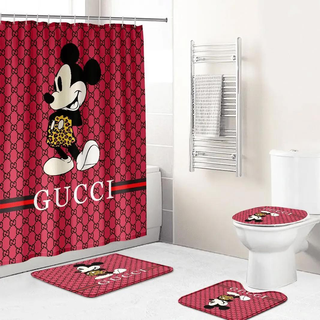 Gucci mickey red hypebeast bathroom sets luxury fashion brand bath mat home decor Bathroom Set