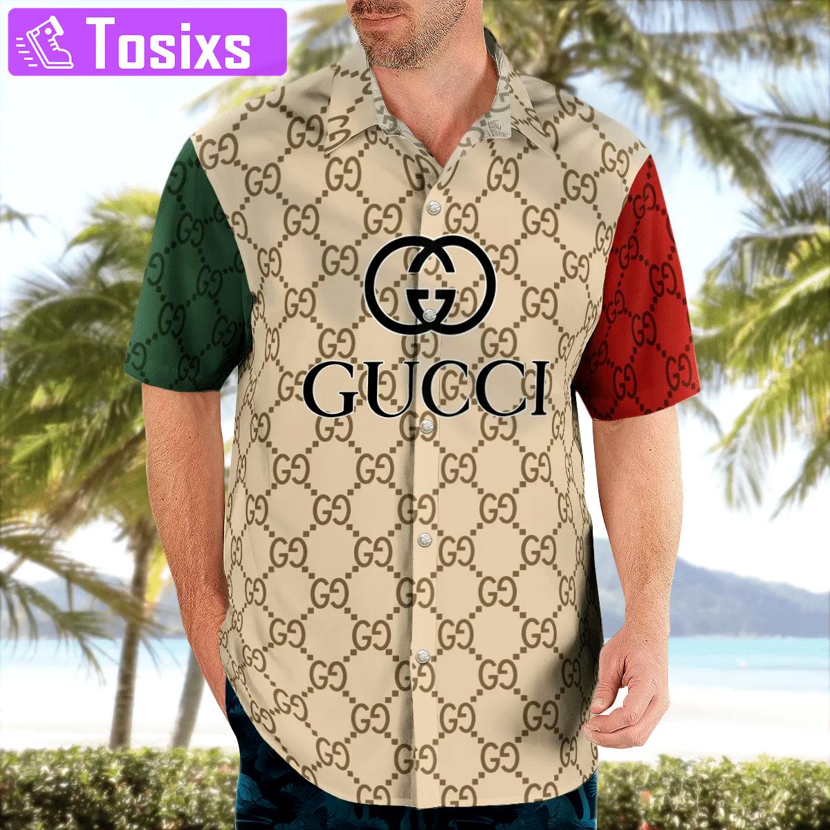Gucci red green cream luxury brand premium fashion hawaii shirt for men 30 Hawaii Shirt